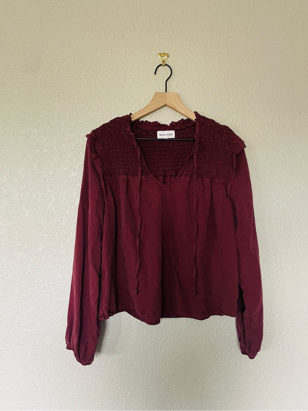 Anthropologie Bella Dahl Plum Smocked Yoke Blouse